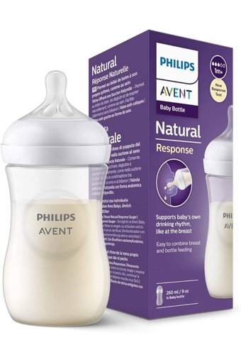 Philips Avent Natural Response Polipropilen Gaz Yapmayan Antikolik Yenidoğan Yavaş Akışlı 6-18 Ay Şeffaf Biberon 260 ml