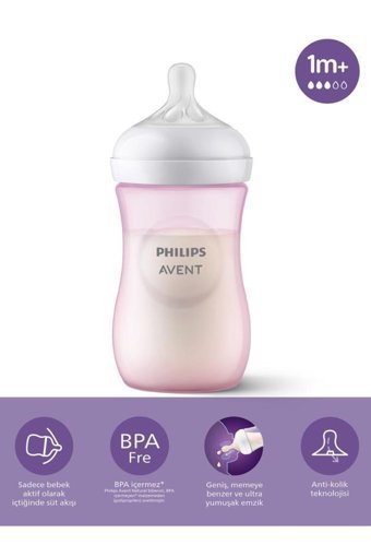 Philips Avent Naturel Polipropilen Yenidoğan 0-6 Ay Pembe Biberon 260 ml