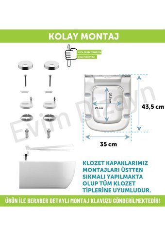 Aqua Bagno Roya Üstten Sıkmalı Yavaş Kapanan Beyaz Kare Klozet Kapağı