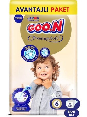 Goo.n Premium Soft 6 Numara Bantlı Bebek Bezi 88 Adet