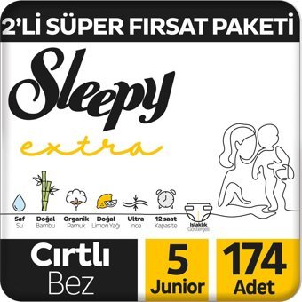 Sleepy Extra 5 Numara Organik Cırtlı Bebek Bezi 174 Adet