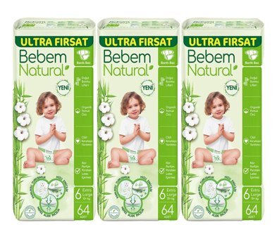 Bebem Natural Ultra Fırsat Paketi 6 Numara Organik Bantlı Bebek Bezi 192 Adet