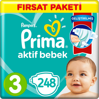 Prima Aktif Bebek 3 Numara Cırtlı Bebek Bezi 248 Adet