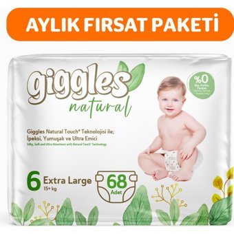 Giggles Natural 6 Numara Organik Bantlı Bebek Bezi 68 Adet