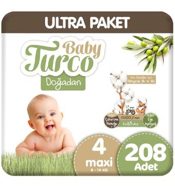 Baby Turco Doğadan 4 Numara Organik Cırtlı Bebek Bezi 208 Adet