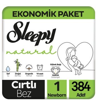 Sleepy Natural 1 Numara Organik Cırtlı Bebek Bezi 384 Adet