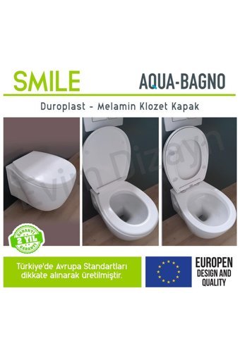 Aqua Bagno Smile Üstten Sıkmalı Yavaş Kapanan Beyaz Oval Klozet Kapağı