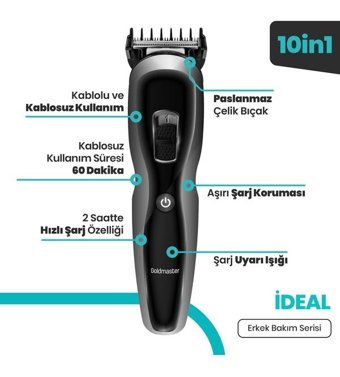 Goldmaster GM-9117 Vücut 5 Başlıklı Çok Amaçlı Sinekkaydı Islak Kuru Tıraş Makinesi