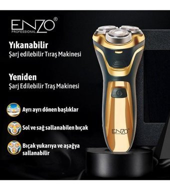 Enzo PROFESSIONAL Sakal 3 Başlıklı Çok Amaçlı Sinekkaydı Kuru Tıraş Makinesi