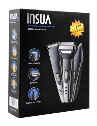Insua HK-450 Saç Sakal Burun 3 Başlıklı Çok Amaçlı Sinekkaydı Islak Kuru Tıraş Makinesi