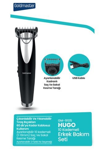 Goldmaster HUGO GM 9105 Saç Sakal 5 Başlıklı Çok Amaçlı Sinekkaydı Islak Kuru Tıraş Makinesi