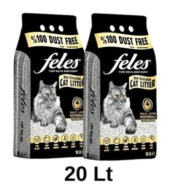 Feles Tozsuz Topaklanan İnce Taneli Aktif Karbonlu Bentonit Kedi Kumu 2x10 lt