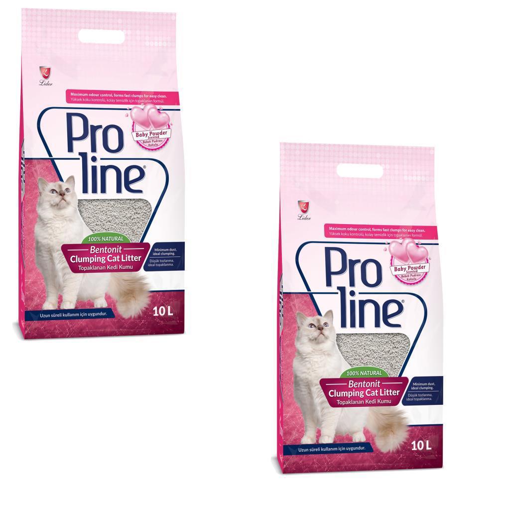 Proline Bebek Pudrası Kokulu Topaklanan İnce Taneli Aktif Karbonlu Bentonit Kedi Kumu 2x10 lt