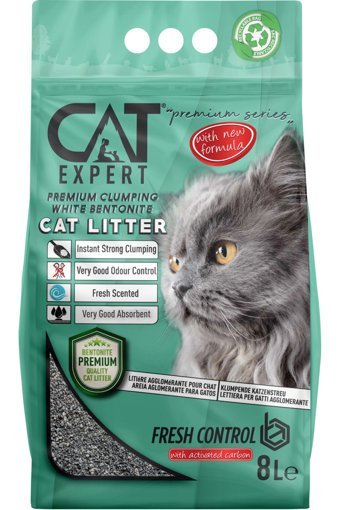 Cat Expert Control With Activated Topaklanan İnce Taneli Aktif Karbonlu Bentonit Kedi Kumu 8 lt