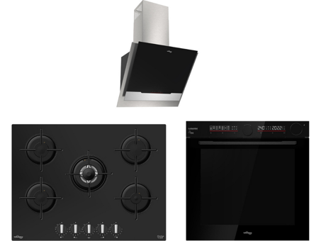 Tommatech Tt500 Dijital Doğalgazlı Cam Klasik Ankastre Fırın Ocak 3'lü Ankastre Set Siyah