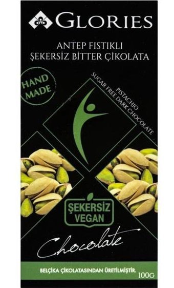 Glories Şekersiz Antep Fıstıklı Bitter Çikolata 100 gr