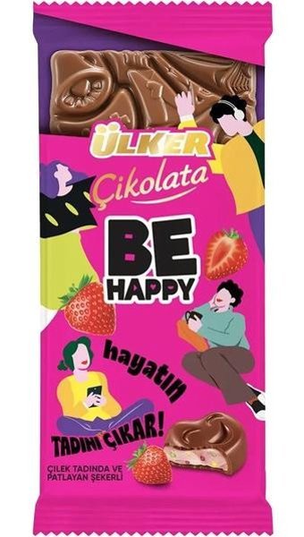 Ülker Be Happy Tablet Çilekli Patlayan Şekerli Sütlü Çikolata 88 gr 6 Adet