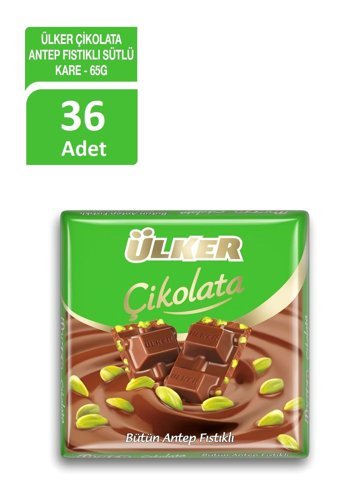 Ülker Kare Antep Fıstıklı Sütlü Çikolata 65 gr 36 Adet