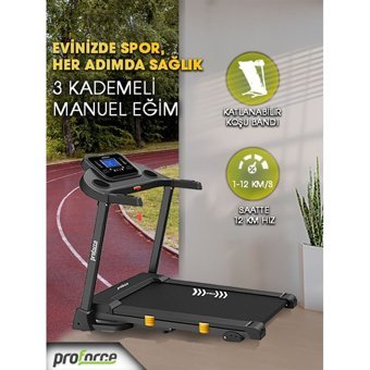 Proforce Leta 3 Programlı 100 kg Kapasiteli Motorlu Katlanabilir Koşu ve Yürüyüş Bandı Siyah