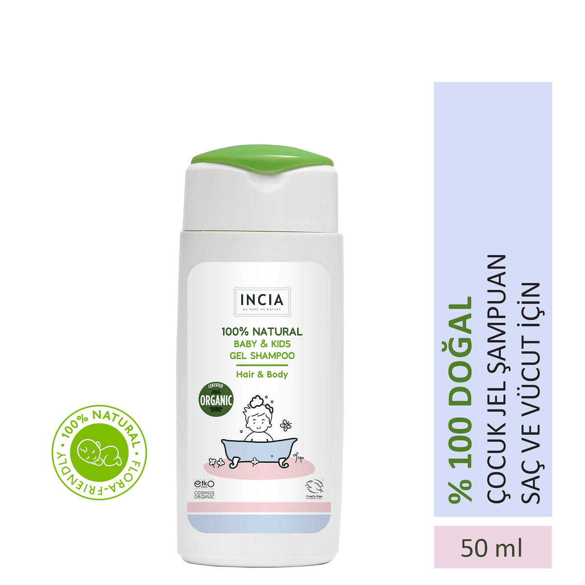 Incia Organik Göz Yakmayan Hipoalerjenik Yenidoğan Hassas Ciltler Lavanta Bebek Şampuanı 50 ml