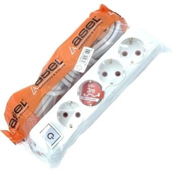 Asel AST 403 Topraklı 4'lü 3 m USB Grup Priz Beyaz