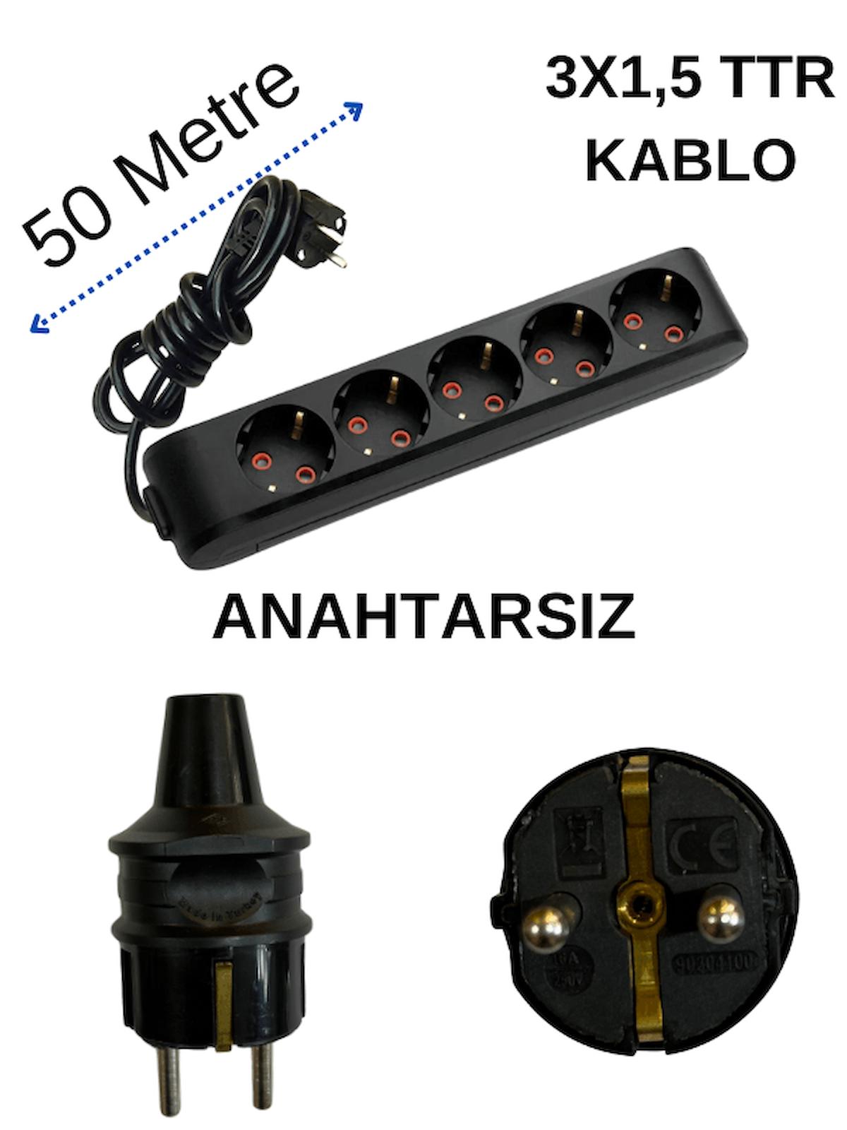 Avarson 3x1.5 TTR 3500 W Topraklı 5'li 50 m Uzatma Kablosu Siyah