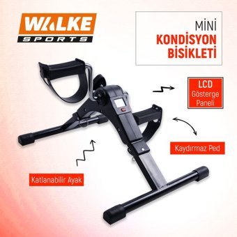 Walke Mini 120 kg Kapasiteli Yatay Kayışlı Kondisyon Bisikleti Siyah