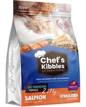 Chef's Kibbles Somonlu Kısırlaştırılmış Az Tahıllı Yetişkin Kedi Maması 3 kg