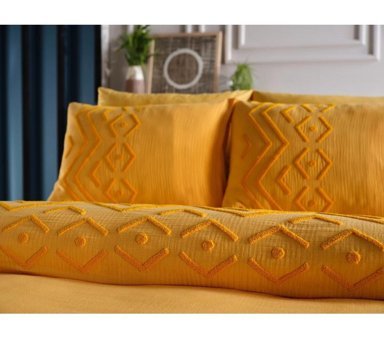Doqu Home Zeugma Pamuklu 4 Mevsim 200 x 220 cm Çarşaflı Desenli Çift Kişilik Nevresim Takımı Sarı