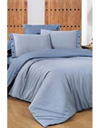 Sarev New Fancy Stripe Pamuklu 4 Mevsim 200 x 220 cm Çarşaflı Düz Çift Kişilik Nevresim Takımı Mavi