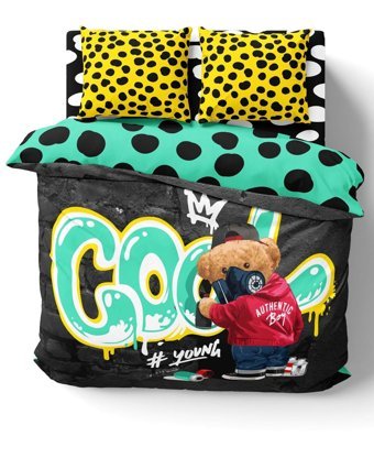 Helen George Teddy Cool Pamuklu 4 Mevsim 200 x 220 cm Çarşaflı Desenli Çift Kişilik Nevresim Takımı Çok Renkli