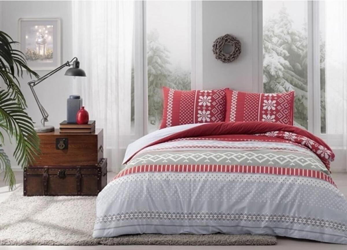 Taç Merry Ranforce 4 Mevsim 160 x 220 cm Çarşaflı Desenli Çift Kişilik Nevresim Takımı Kırmızı