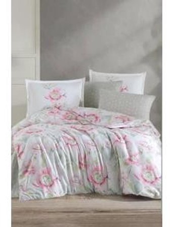 Clasy Pataya V1 Saten 4 Mevsim 200 x 220 cm Çarşaflı Desenli Çift Kişilik Nevresim Takımı Pembe