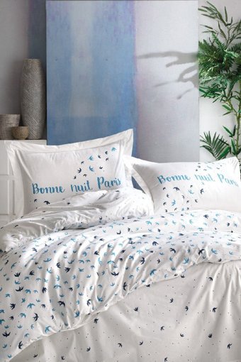 Marie Claire Arielle Pamuklu 4 Mevsim 200 x 220 cm Çarşaflı Desenli Çift Kişilik Nevresim Takımı Mavi