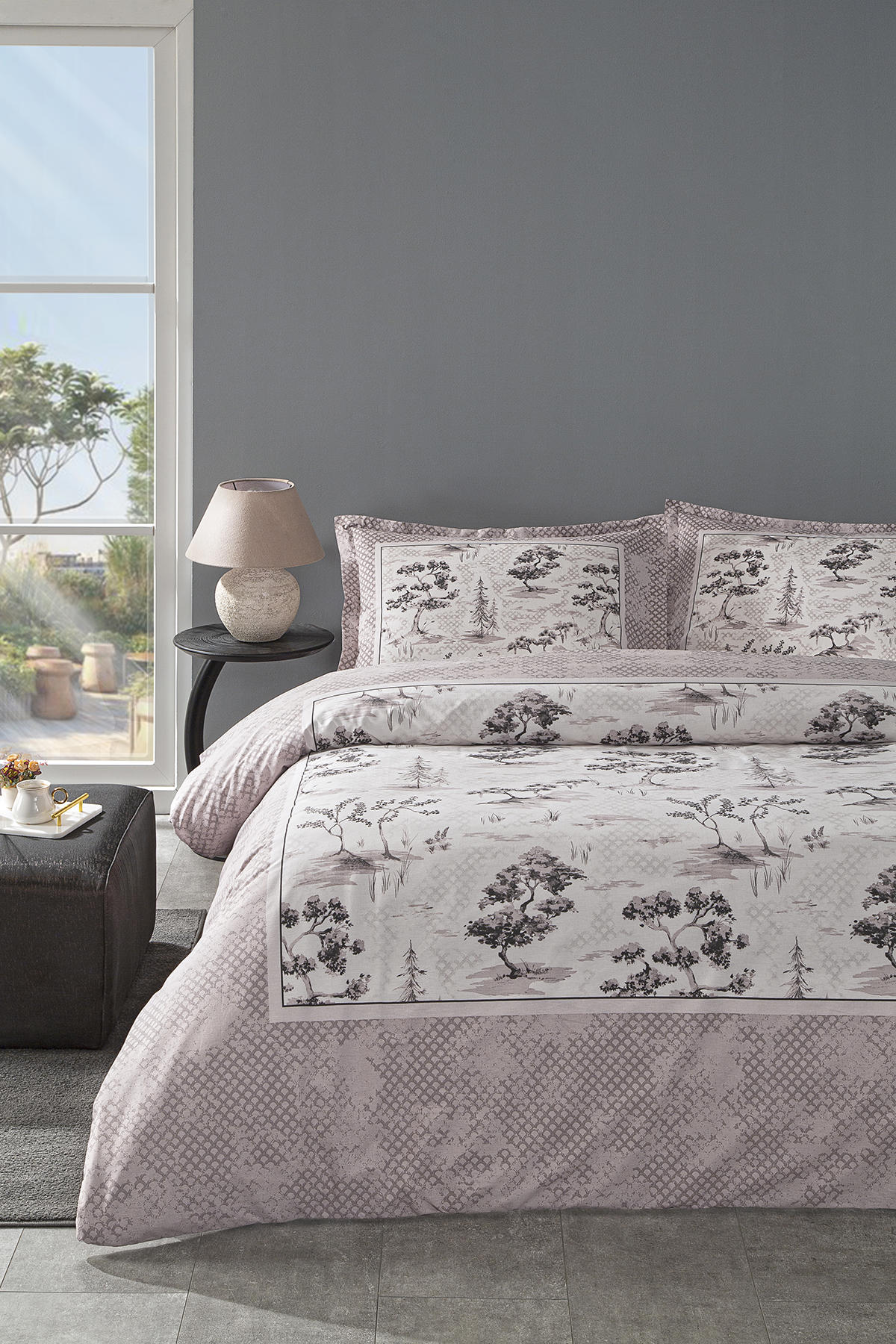 Özdilek Toile de Jouy Ranforce 4 Mevsim 200 x 220 cm Çarşaflı Desenli Çift Kişilik Nevresim Takımı Pudra