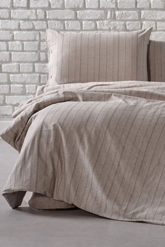 Doqu Home İpliği Boyalı Pamuklu 4 Mevsim 200 x 220 cm Çarşaflı Desenli Çift Kişilik Nevresim Takımı Kahve