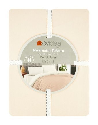 Evidea Soft Saten 4 Mevsim 200 x 220 cm Çarşaflı Düz Çift Kişilik Nevresim Takımı Krem-Pudra