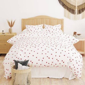 Evidea Soft Kalpli Pamuklu 4 Mevsim 200 x 220 cm Çarşaflı Kalpli Çift Kişilik Nevresim Takımı Kırmızı