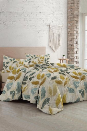 Monohome 3D Özel Tasarım Autumn Leaves Saten 4 Mevsim 200 x 220 cm Çarşaflı Desenli Çift Kişilik Nevresim Takımı Çok Renkli