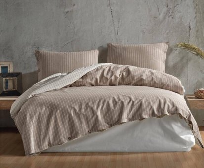 Clasy Butik Native Serisi Norma V1 Pamuklu 4 Mevsim 200 x 220 cm Çarşaflı Çizgili Çift Kişilik Nevresim Takımı Kahve