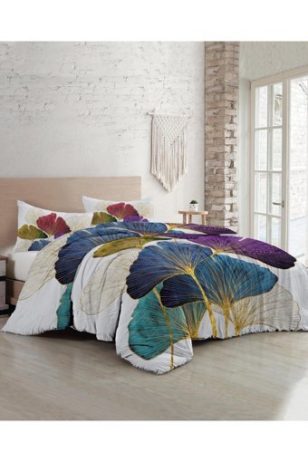 Monohome 3D Özel Tasarım Colorfull Leaves Pamuk Saten 4 Mevsim 200 x 220 cm Çarşaflı Desenli Çift Kişilik Nevresim Takımı Çok Renkli