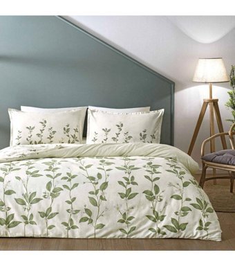 Linens Allday Balsa Saten 4 Mevsim 200 x 220 cm Çarşaflı Desenli Çift Kişilik Nevresim Takımı Krem