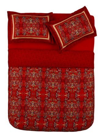 Karaca Home Dora Saten 4 Mevsim 200 x 220 cm Çarşaflı Desenli Çift Kişilik Nevresim Takımı Kırmızı