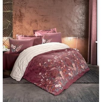 Cotton Box Vina Pamuklu 4 Mevsim 200 x 220 cm Çarşaflı Çiçekli Çift Kişilik Nevresim Takımı Bordo