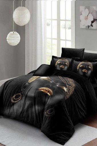 Monohome African Women Saten 4 Mevsim 200 x 220 cm Çarşaflı Desenli Çift Kişilik Nevresim Takımı Çok Renkli