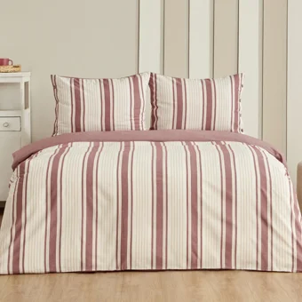 Sarah Anderson Sies Pamuklu 4 Mevsim 200 x 220 cm Çarşaflı Çizgili Çift Kişilik Nevresim Takımı Bordo