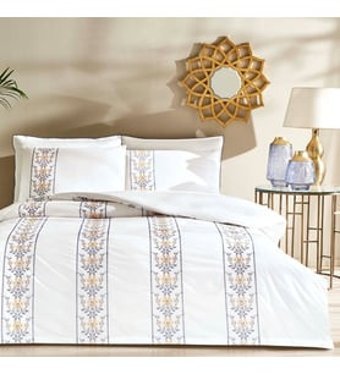 Linens Carme Brode Pamuklu 4 Mevsim 200 x 220 cm Çarşaflı Desenli Çift Kişilik Nevresim Takımı Beyaz