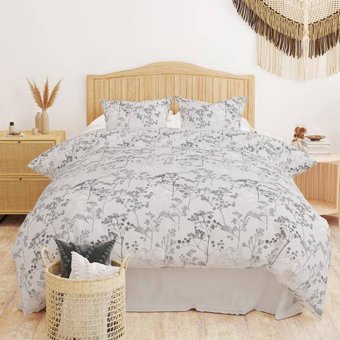 Evidea Soft Cadare Pamuklu 4 Mevsim 200 x 220 cm Çarşaflı Çiçekli Çift Kişilik Nevresim Takımı Beyaz-Gri