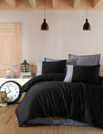 Clasy Pure V1 Pamuklu 4 Mevsim 200 x 220 cm Çarşaflı Desenli Çift Kişilik Nevresim Takımı Siyah