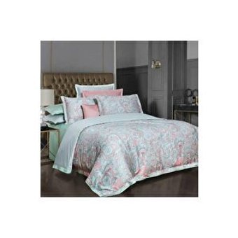 Sarev Volga Saten 4 Mevsim 200 x 220 cm Çarşaflı Çiçekli Çift Kişilik Nevresim Takımı Yeşil